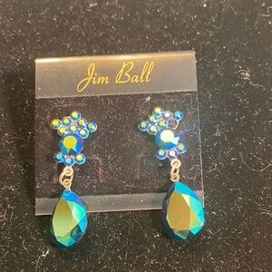 Jim Ball Teal Aurora Crystal Drop Earrings
